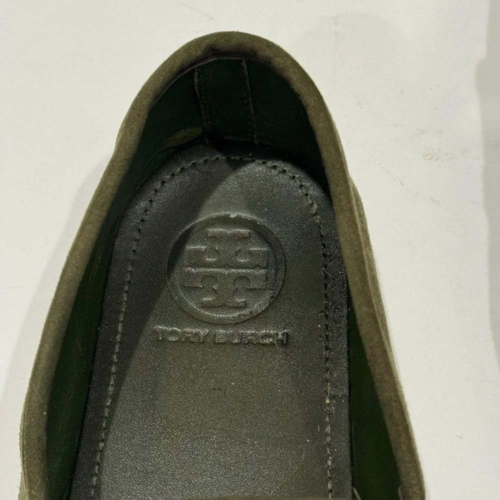 Tory Burch Olive Green Leather Suede Minimalist Slip On Sneakers Women's Size 10